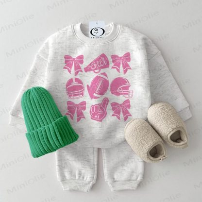 Baby Bow Football Print 2-piece Light Grey Set - Light Grey - 2-3T - image 1