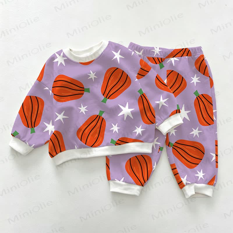 Baby Pumpkin Purple Sweatshirt and Pants 2-piece Set - Purple - 3-5T - image 1