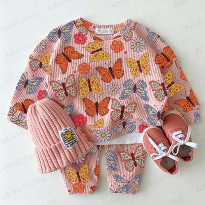 Baby Butterfly Flower Print Pink Waffle 2-piece Set - Pink - 2-3T - image 1