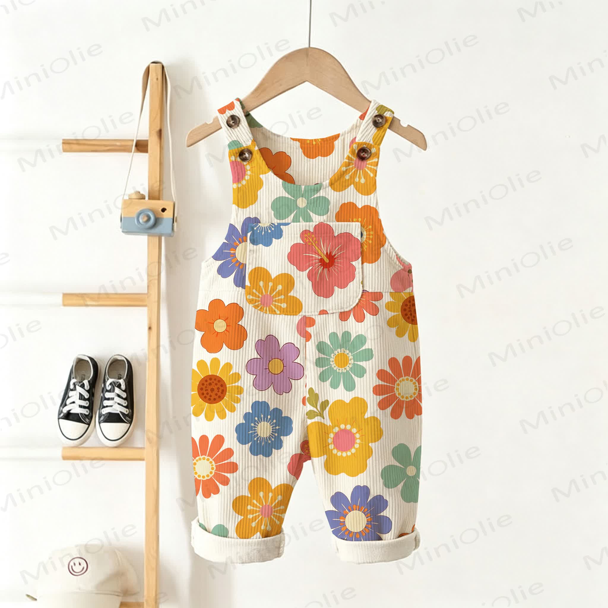 Baby Toddler Colorful Flower Print Beige Overalls - Beige - 3-5T - image 1