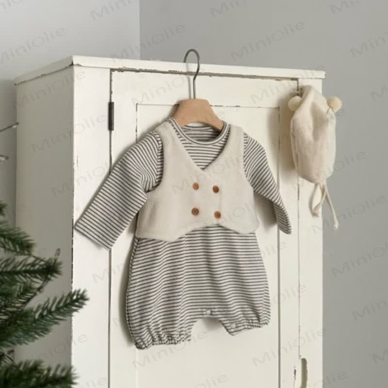 Baby Stripe Print Faux Two‑Piece Romper - Black - 18-24M - image 2
