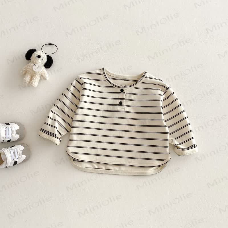 Baby Toddler Striped Henley T-Shirt - Beige - 4-5T - image 1