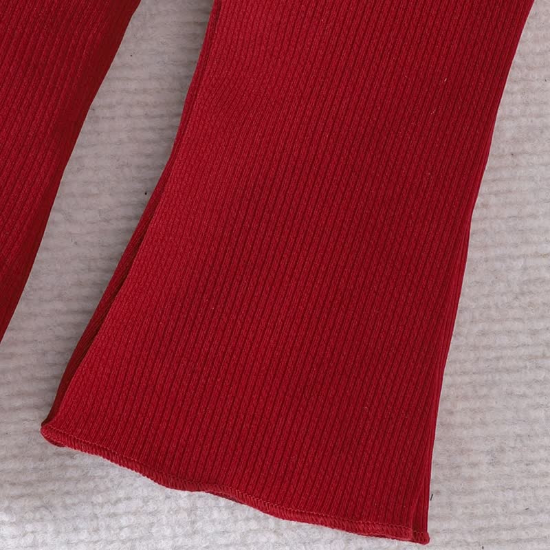 Baby Girl Red Ribbed Bow Peplum and Flare Pants 2-piece Set - image 5