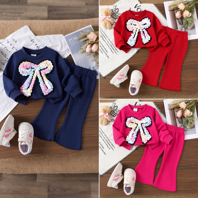 Baby Girls Bow Sweatshirt and Flare Pants 2-piece Set - image 1