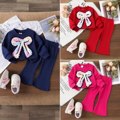 Baby Girls Bow Sweatshirt and Flare Pants 2-piece Set - image 1