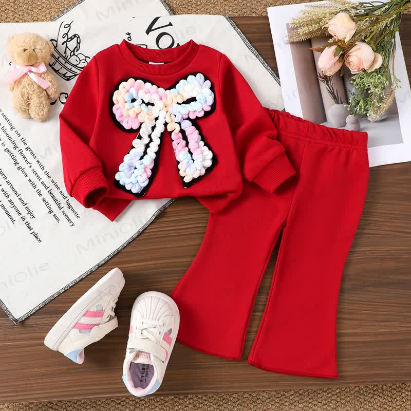 Baby Girls Bow Sweatshirt and Flare Pants 2-piece Set - Red - 2-3Y - image 3