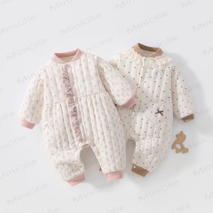 Baby Quilted Ruffle Trim Romper - image 1