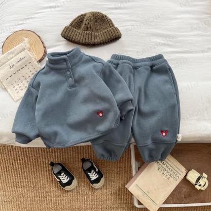 Baby Solid Color Cozy Fleece Half Placket and Jogger 2-piece Set - Blue - 3-4T - image 2