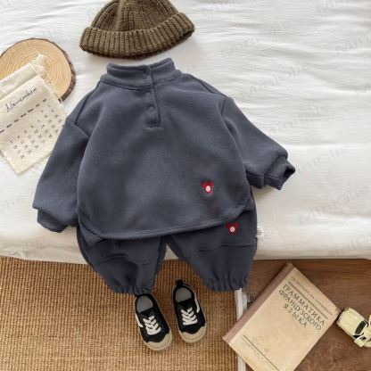 Baby Solid Color Cozy Fleece Half Placket and Jogger 2-piece Set - Gray - 3-4T - image 4