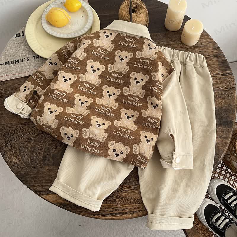 Toddler Baby Bear Patch Collared Jacket and Pants 3-piece Set - image 4
