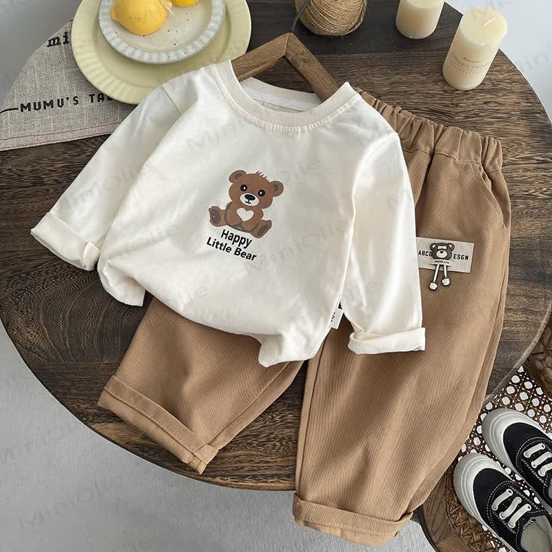 Toddler Baby Bear Patch Collared Jacket and Pants 3-piece Set - image 6