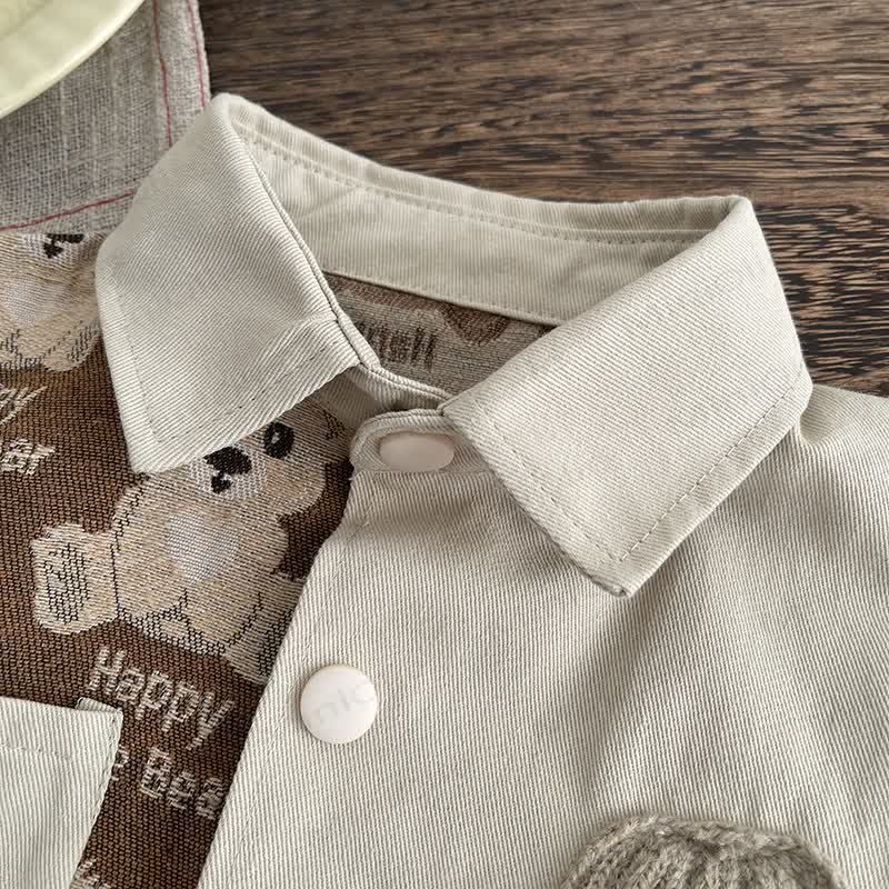 Toddler Baby Bear Patch Collared Jacket and Pants 3-piece Set - image 7