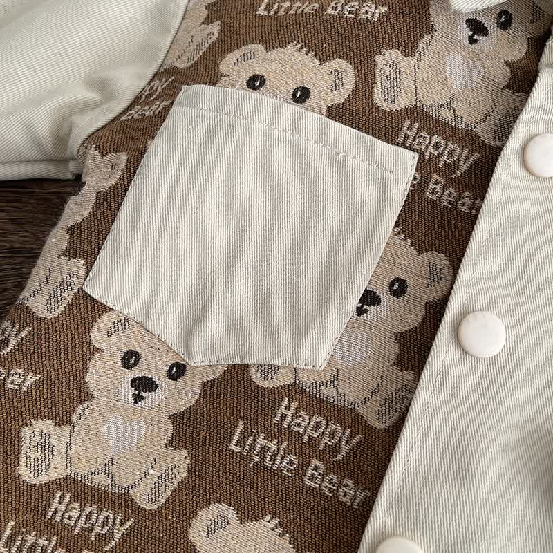 Toddler Baby Bear Patch Collared Jacket and Pants 3-piece Set - image 9