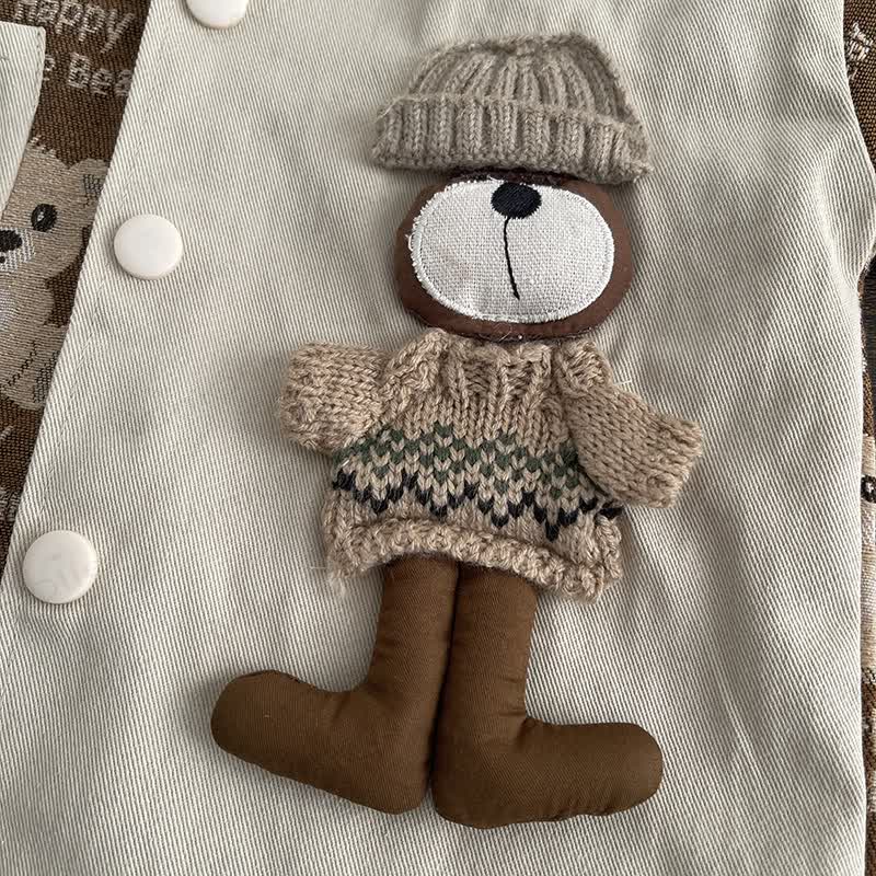 Toddler Baby Bear Patch Collared Jacket and Pants 3-piece Set - image 8