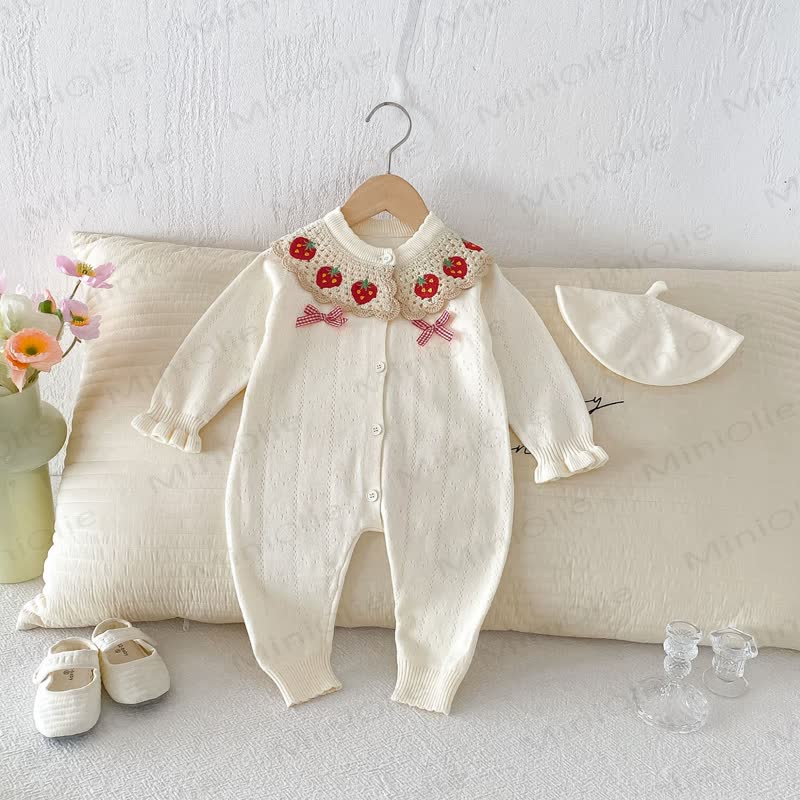 Baby Strawberry Collar Romper Beret Set - image 8