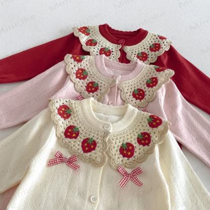 Baby Strawberry Collar Romper Beret Set - image 9