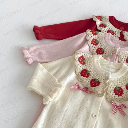 Baby Strawberry Collar Romper Beret Set - image 11