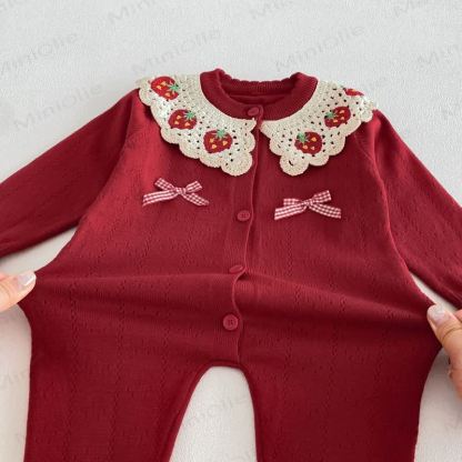 Baby Strawberry Collar Romper Beret Set - image 12