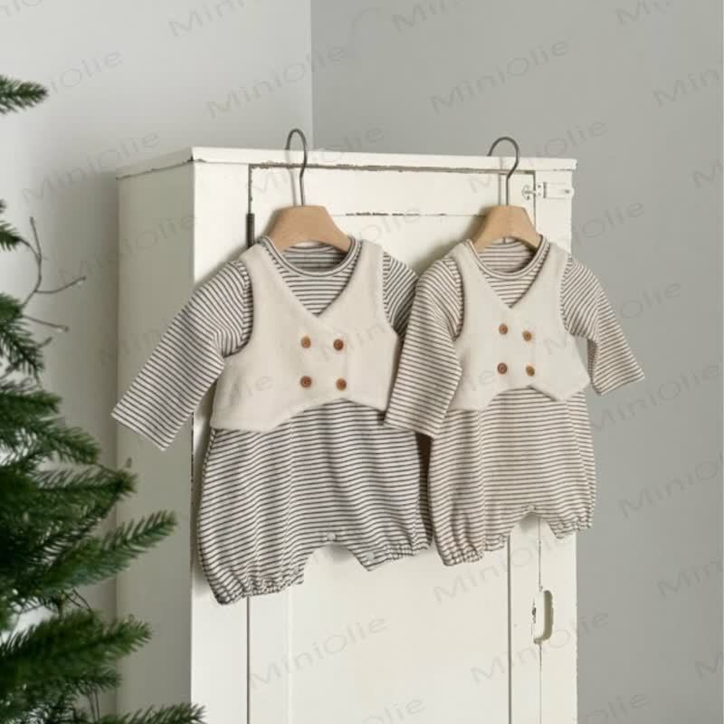 Baby Stripe Print Faux Two‑Piece Romper - image 1