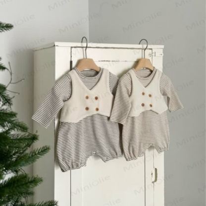 Baby Stripe Print Faux Two‑Piece Romper - image 1