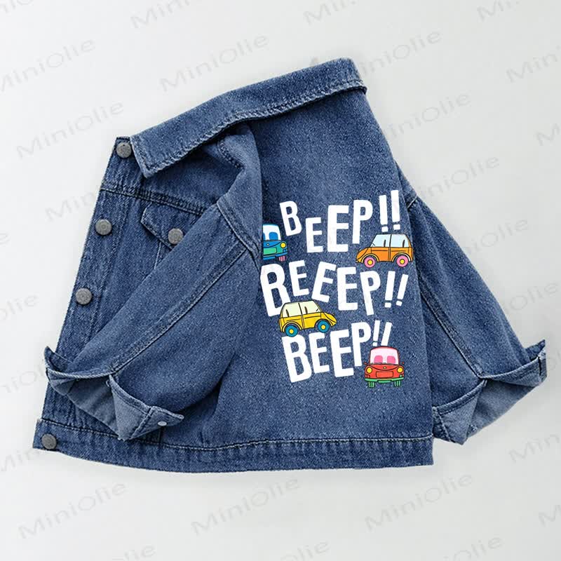 BEEP!! BEEEP!! BEEP!! Toddler Kid Car Print Denim Jacket - Blue - 10-11T - image 1