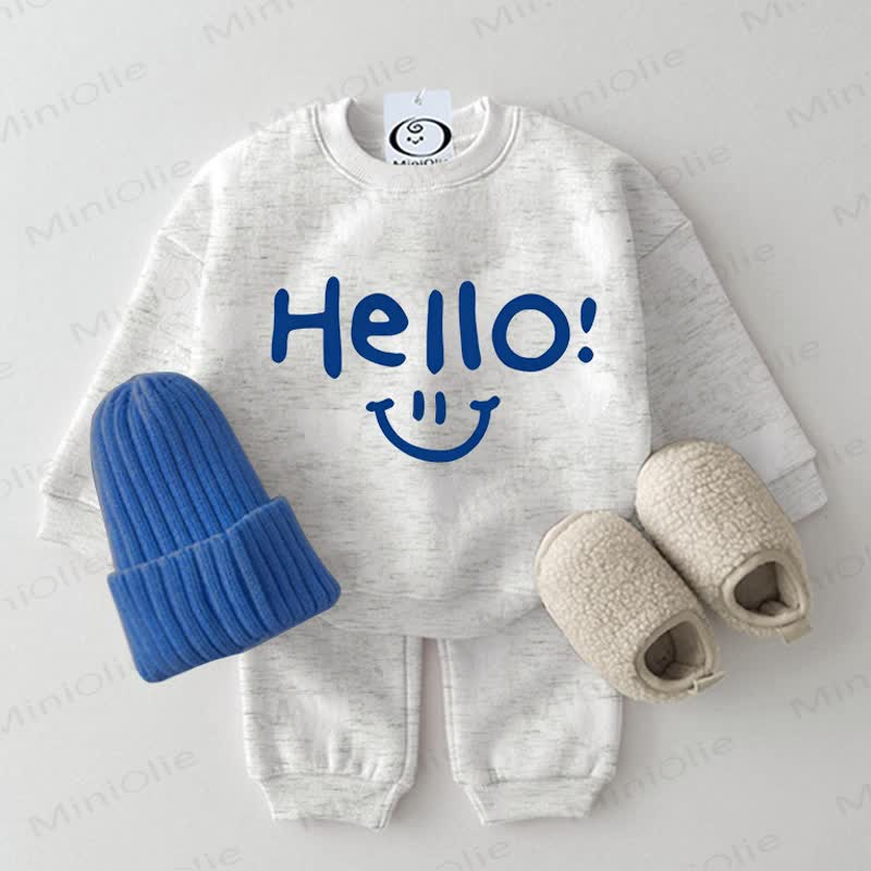 HELLO! Baby Sweatshirt Happy Face Print 2-piece Set - Grey - 2-3T - image 1
