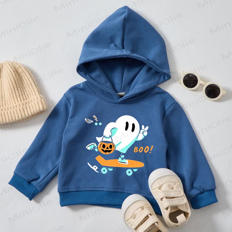 BOO! Baby Toddler Blue Ghost And Pumpkin Print Hoodie Sweatshirt - Blue - 3-5T - image 1