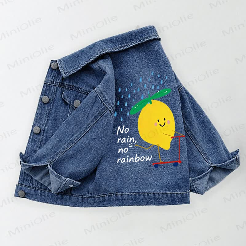 NO RAIN, NO RAINBOW Toddler Kid Lemon Print Denim Jacket - Blue - 10-11T - image 1