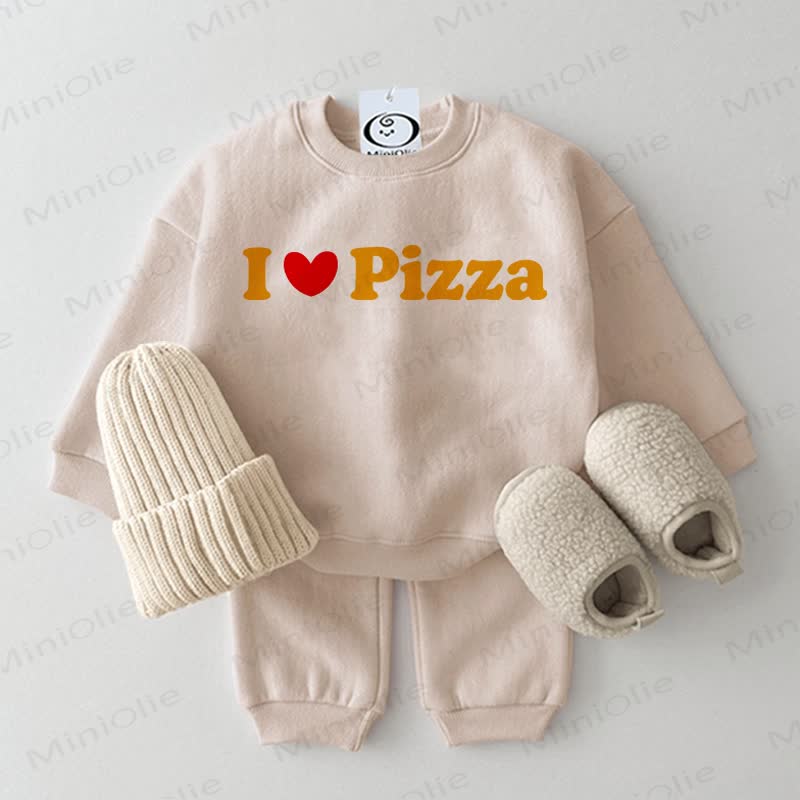L LOVE PIZZA Baby Beige Sweatshirt 2-piece Set - Beige - 2-3T - image 1