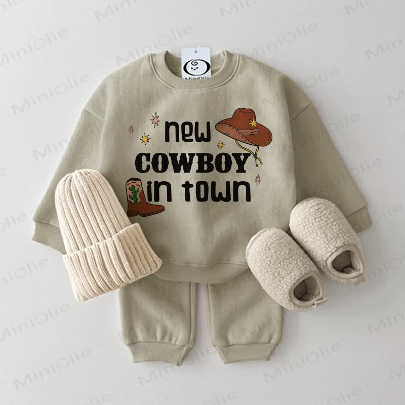 NEW COWBOY IN TOWN Baby Sweatshirt 2-piece Set - Grey Green - 2-3T - image 2