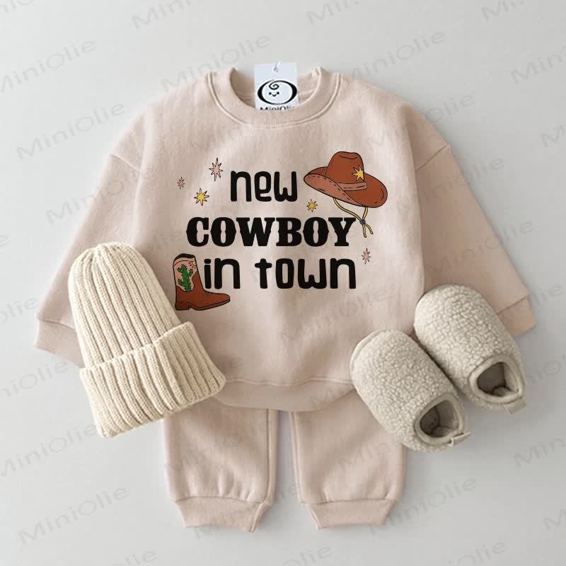 NEW COWBOY IN TOWN Baby Sweatshirt 2-piece Set - Beige - 2-3T - image 1