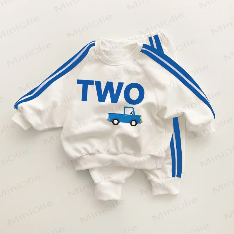 TWO Baby Car Blue Striped 2-piece Set - White&Blue - 3-5T - image 1