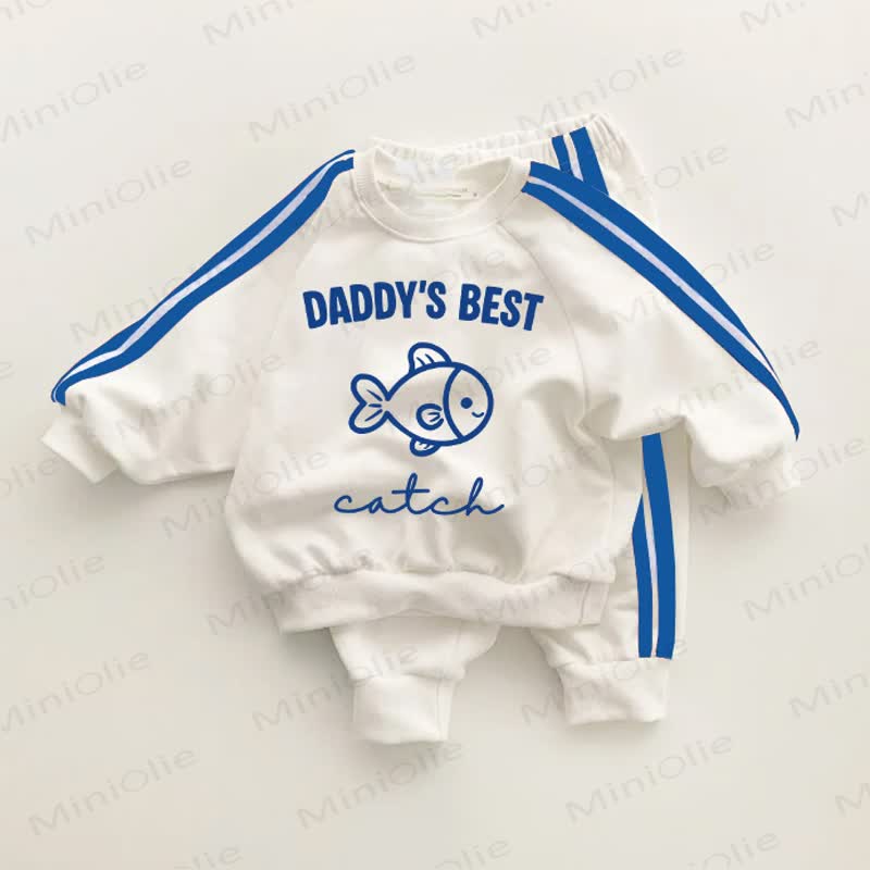 DADDY'S BEST CATCH Baby Blue Striped 2-piece Set - White&Blue - 3-5T - image 1
