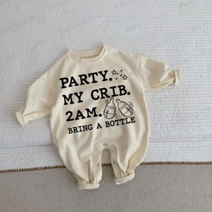 PARTY. MY CRIB. 2AM. BRING A BOTTLE  Baby Toddler Beige Romper - Beige - 2-3T - image 1
