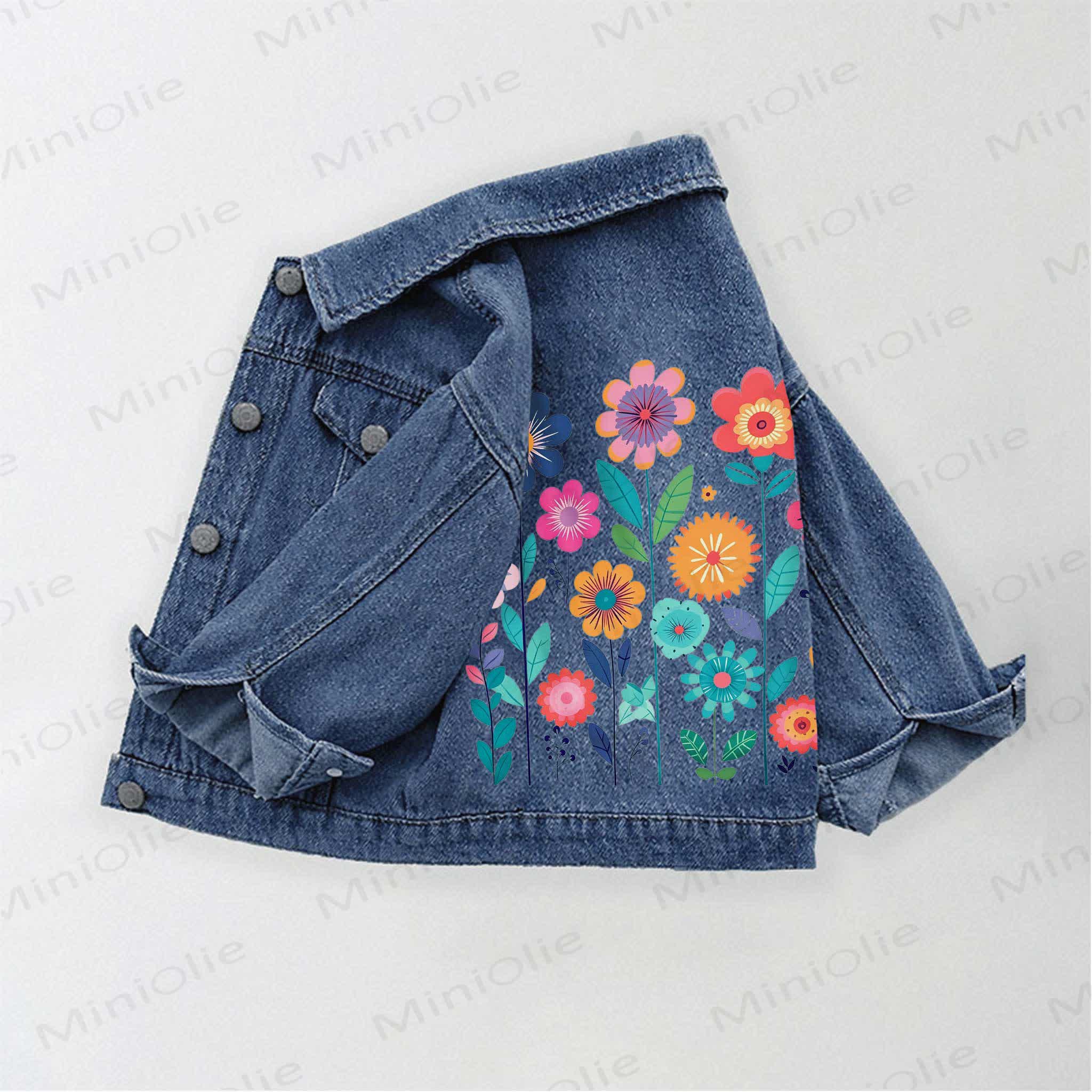 Toddler Kid Colorful Floral Print Denim Jacket - Blue - 10-11T - image 1