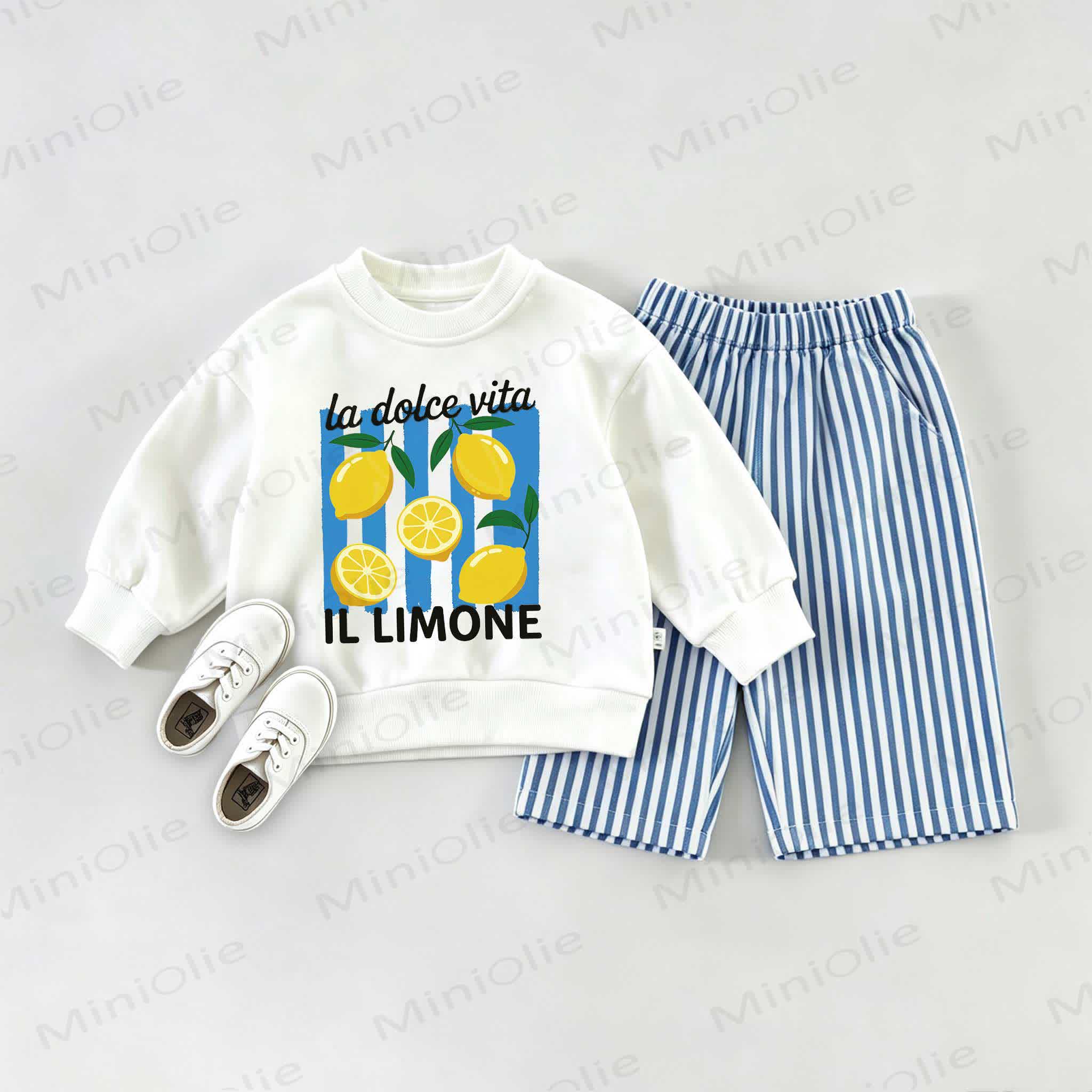 LA DOLCE VITA IL LIMONE Baby Sweatshirt 2-piece Set - White&Blue - 2-3T - image 1