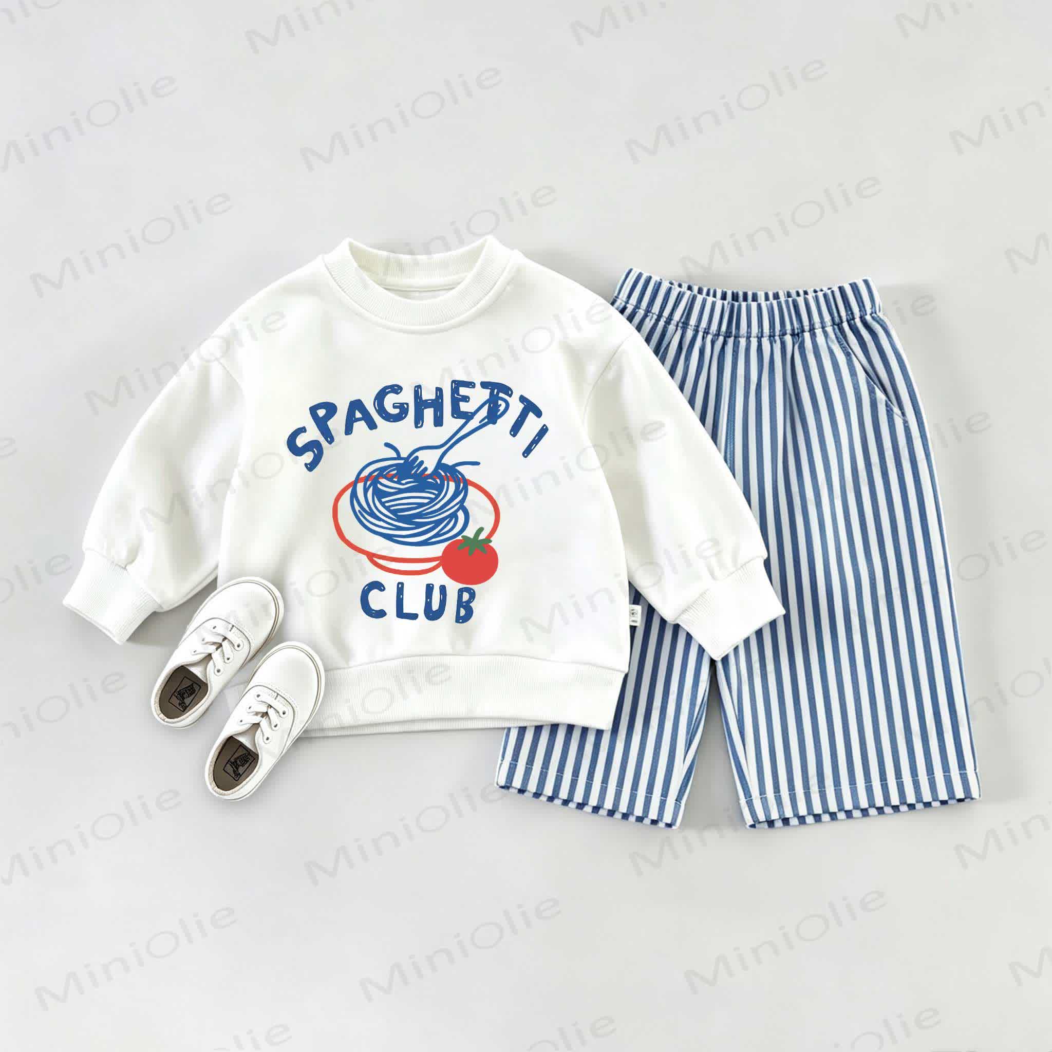 SPAGHETTI CLUB Baby Sweatshirt 2-piece Set - White&Blue - 2-3T - image 1