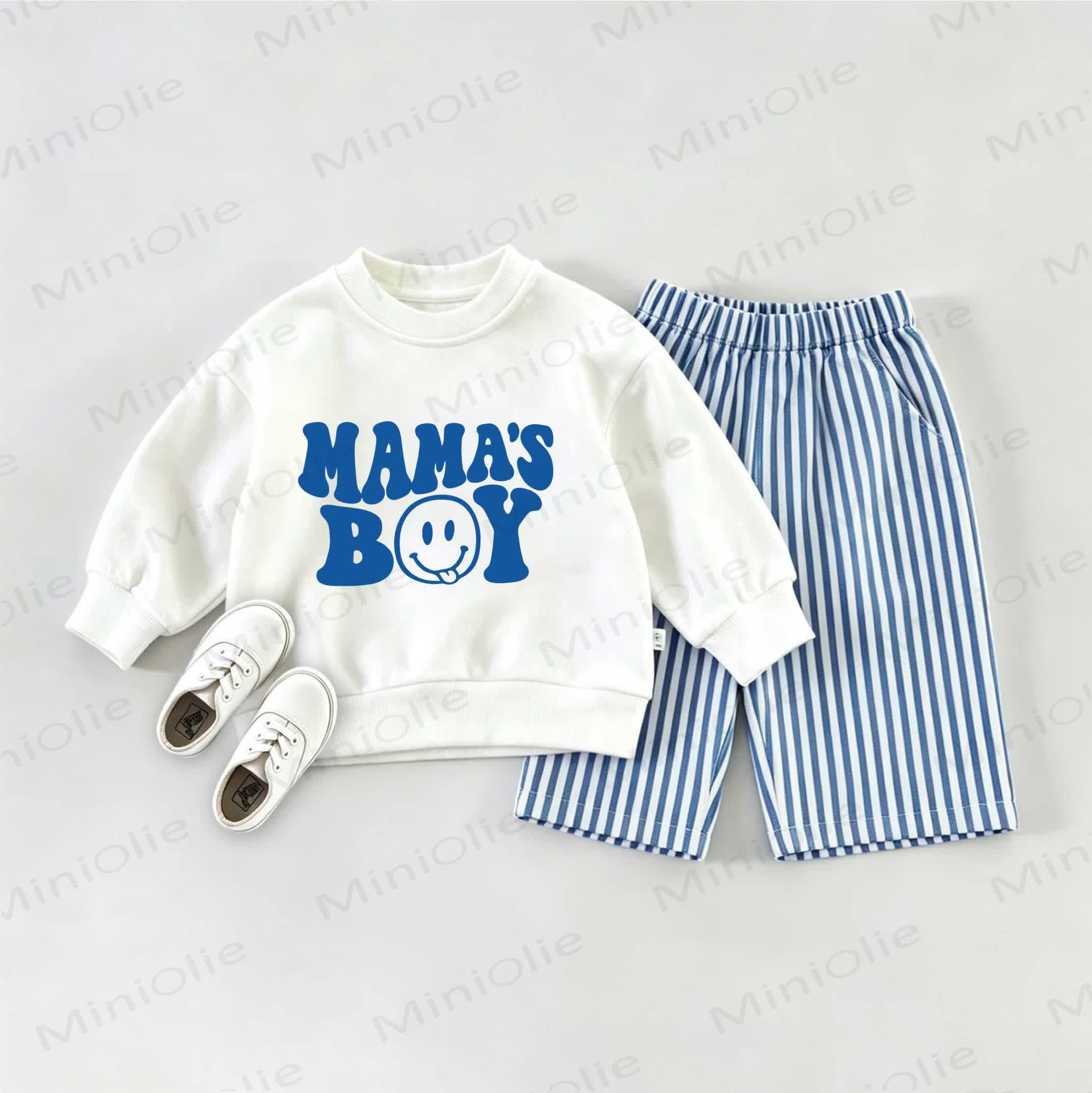 MAMA'S BOY Baby Sweatshirt 2-piece Set - White&Blue - 2-3T - image 1
