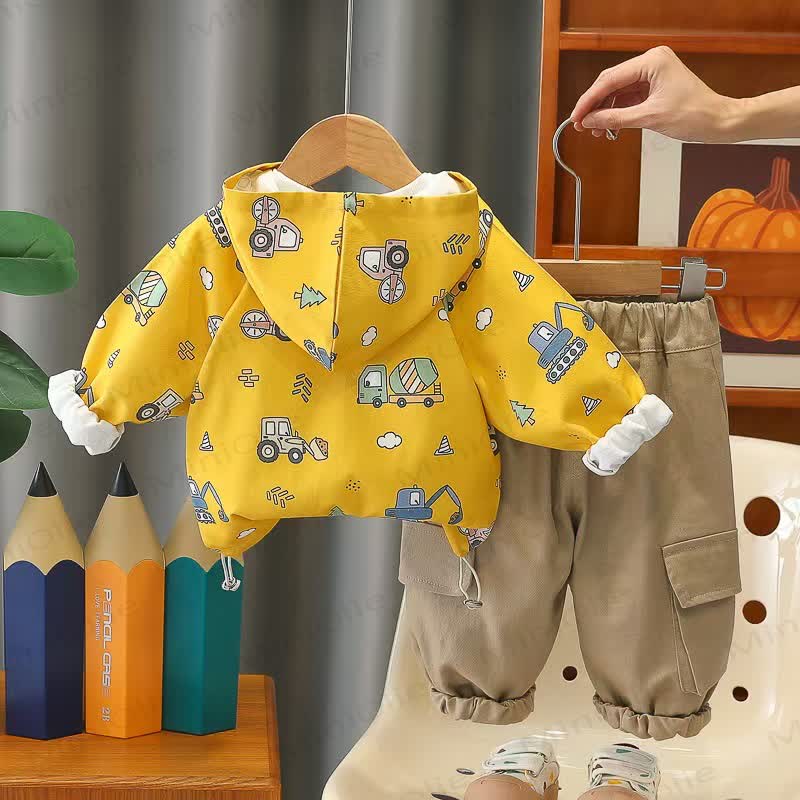 Baby Toddler Boy Construction Print Hooded and Cargo 3-piece Set with Bag - image 4
