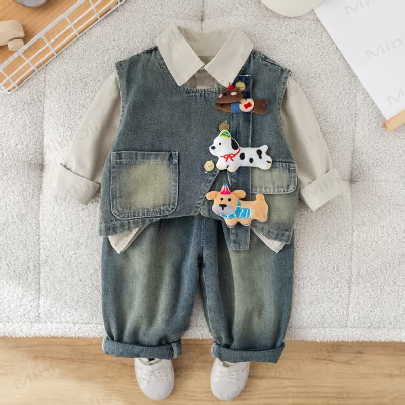 Baby Toddler Puppy Charm Denim 3-piece Set - Blue - 4-5T - image 2