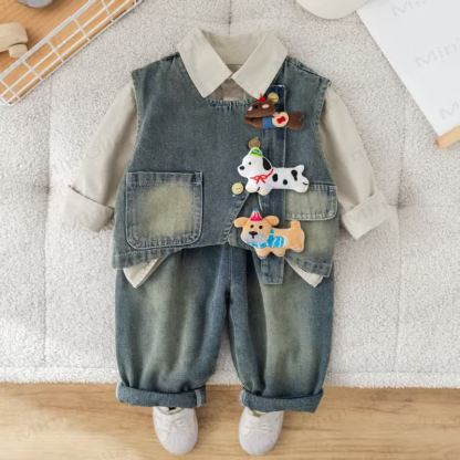 Baby Toddler Puppy Charm Denim 3-piece Set - Blue - 4-5T - image 2