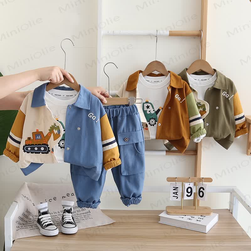 GO! Toddler Baby Boy Colorblock Excavator Print 3-piece Set - image 1