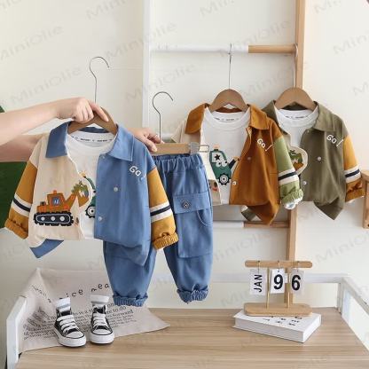 GO! Toddler Baby Boy Colorblock Excavator Print 3-piece Set - image 1