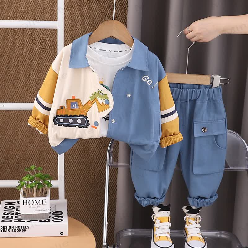 GO! Toddler Baby Boy Colorblock Excavator Print 3-piece Set - Blue - 4-5T - image 2