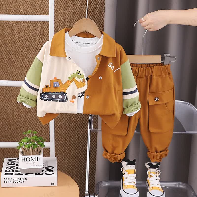 GO! Toddler Baby Boy Colorblock Excavator Print 3-piece Set - Orange - 4-5T - image 3