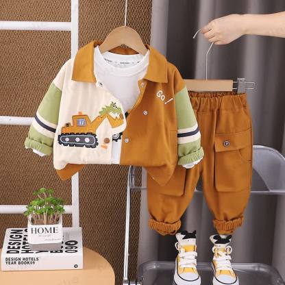 GO! Toddler Baby Boy Colorblock Excavator Print 3-piece Set - Orange - 4-5T - image 3