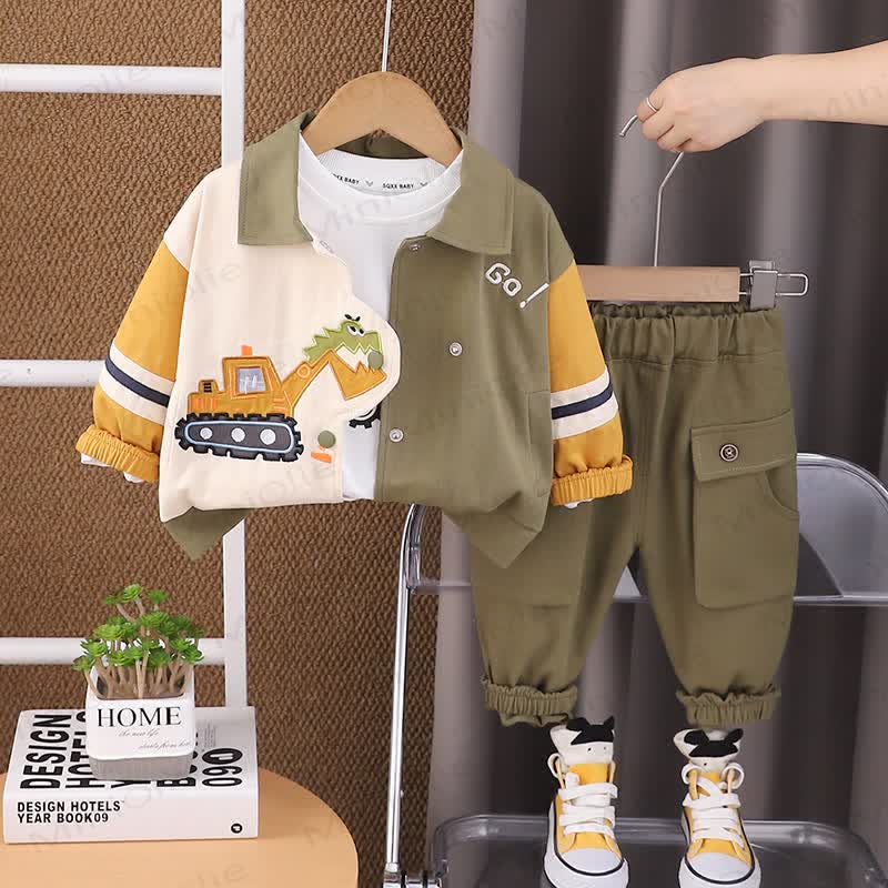 GO! Toddler Baby Boy Colorblock Excavator Print 3-piece Set - Green - 4-5T - image 4