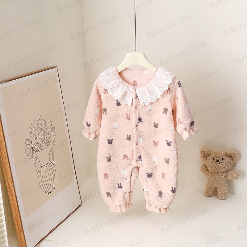 Baby Lace Collar Fleece Romper - Pink - 18-24M - image 3