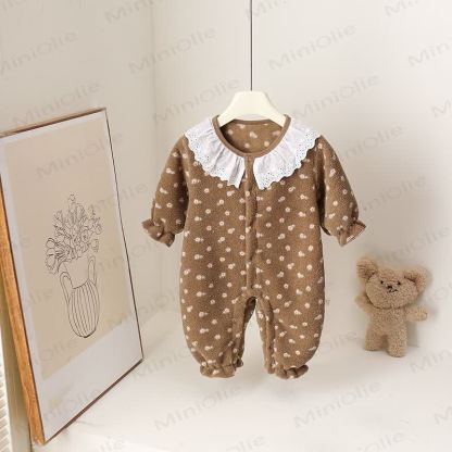 Baby Lace Collar Fleece Romper - Brown - 18-24M - image 4