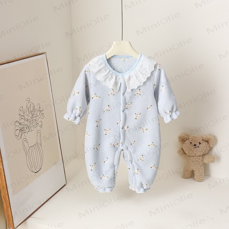 Baby Lace Collar Fleece Romper - Blue - 18-24M - image 5